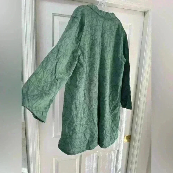 Kleen linen cotton blend button down drapey teal green artsy lagenlook jacket L - Picture 7 of 12